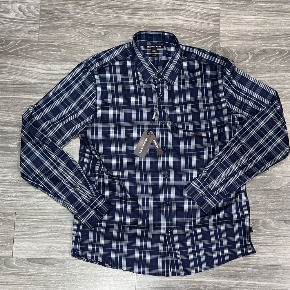 Michael Kors Blue and White Checkered Shirt